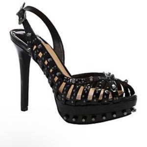 Gianni Bini Studded Black Croc Platform Heel - Sz 7.5